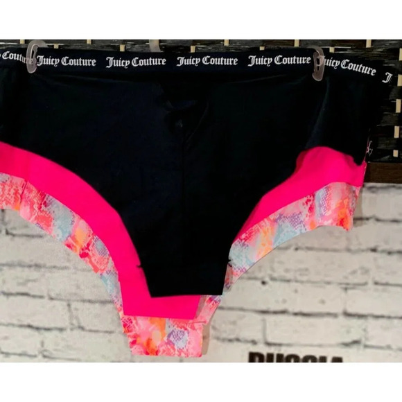 Juicy Couture M Pink Snake Print Pink-Black Logo Caged Back No Line Panties-3 Pk - Picture 3 of 6
